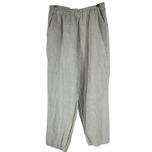 Match Point 100% Linen Pants Size Large Beige Tapered Leg Very High Rise Pockets